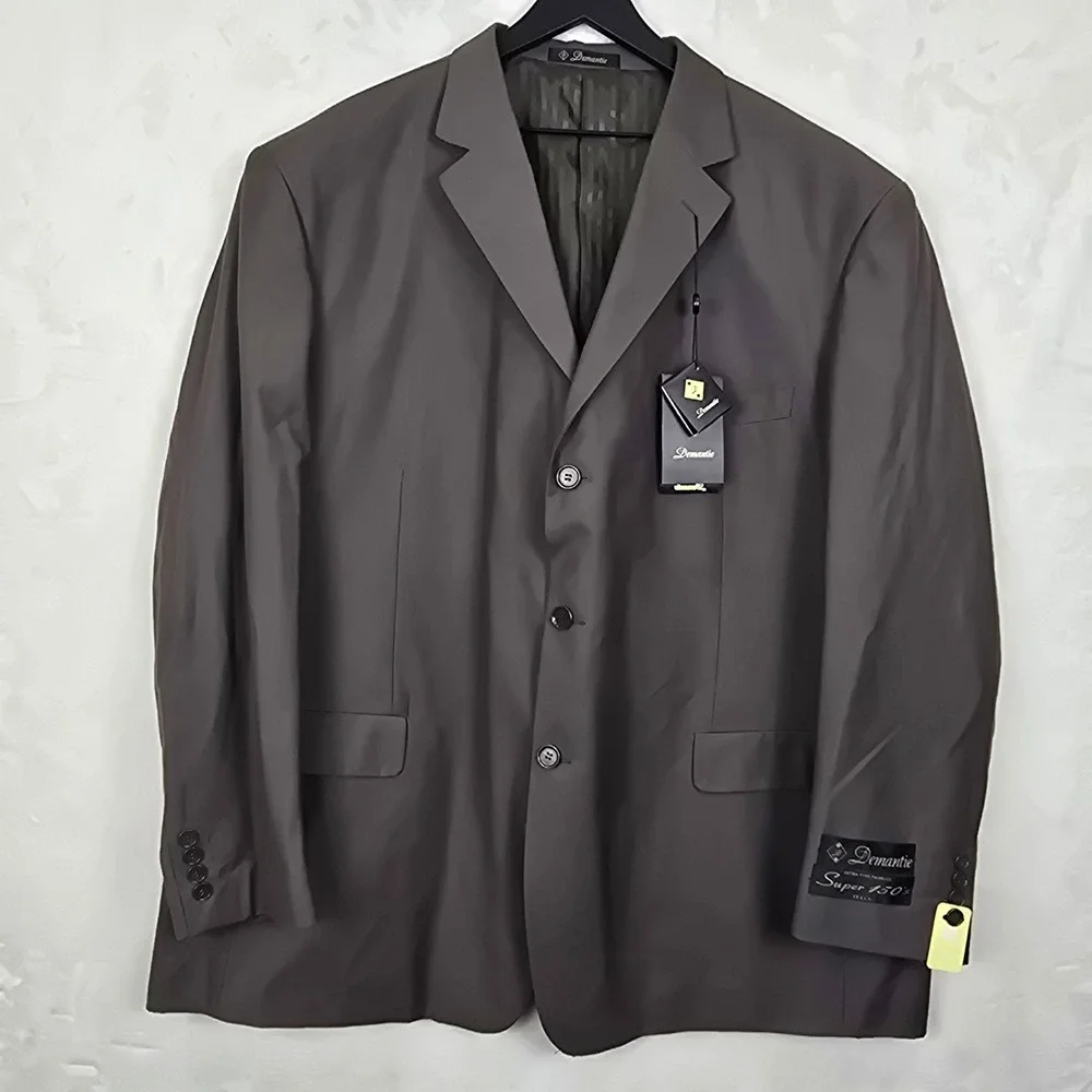 New Demantie Super 150s Blazer 54R Charcoal Brown 3-Button Travel Jacket W48